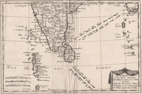 Carte de la Partie Inferieure de l'Indie en Deca Du Ganges (with Ceylon, etc.) 1780